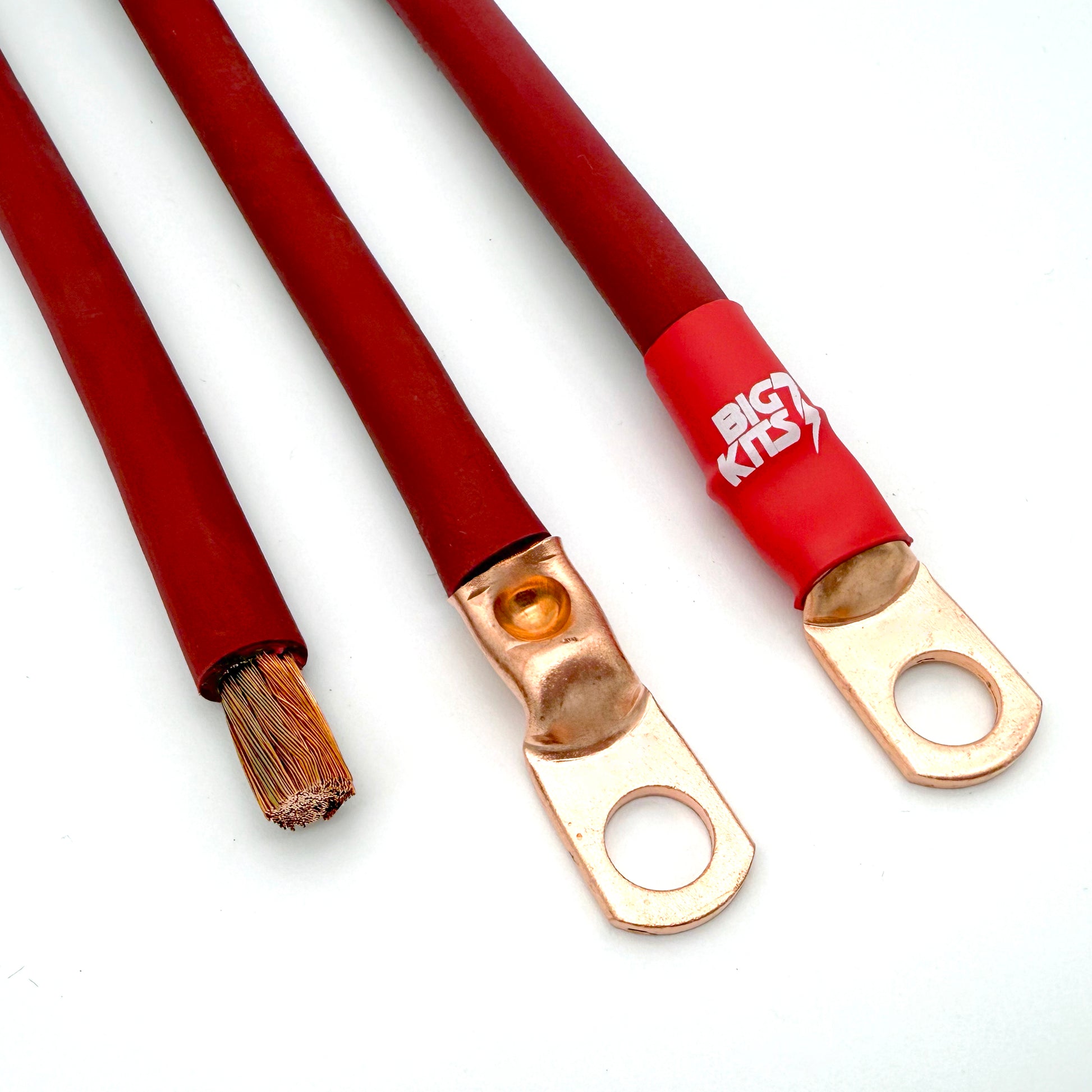 Battery Cables made of fine strand SAE rated J1127 copper wire. Mechanically crimped and sealed with marine grade heatshrink.