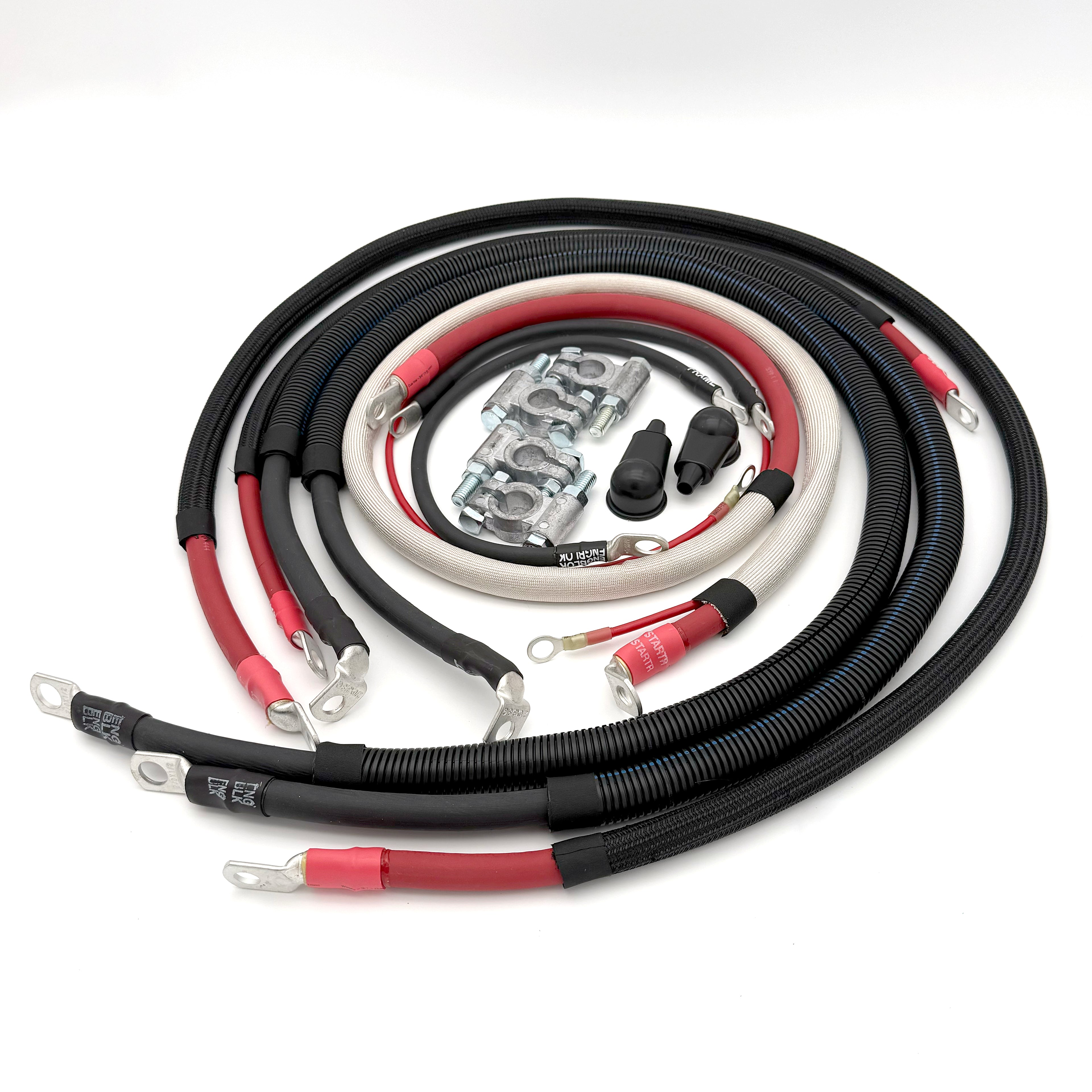 Load video: Ford Powerstroke 7.3 Diesel - F250/F350 Battery Cable Kit (1999-2003), high-performance wiring upgrade for Ford Super Duty trucks, enhancing electrical system durability and power.
