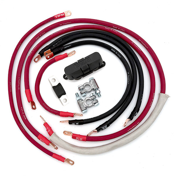 Jeep Wrangler JK Big 7 battery cable kit for 2007–2018 models, heavy‑duty upgraded battery cables designed to reduce voltage drop and improve electrical performance