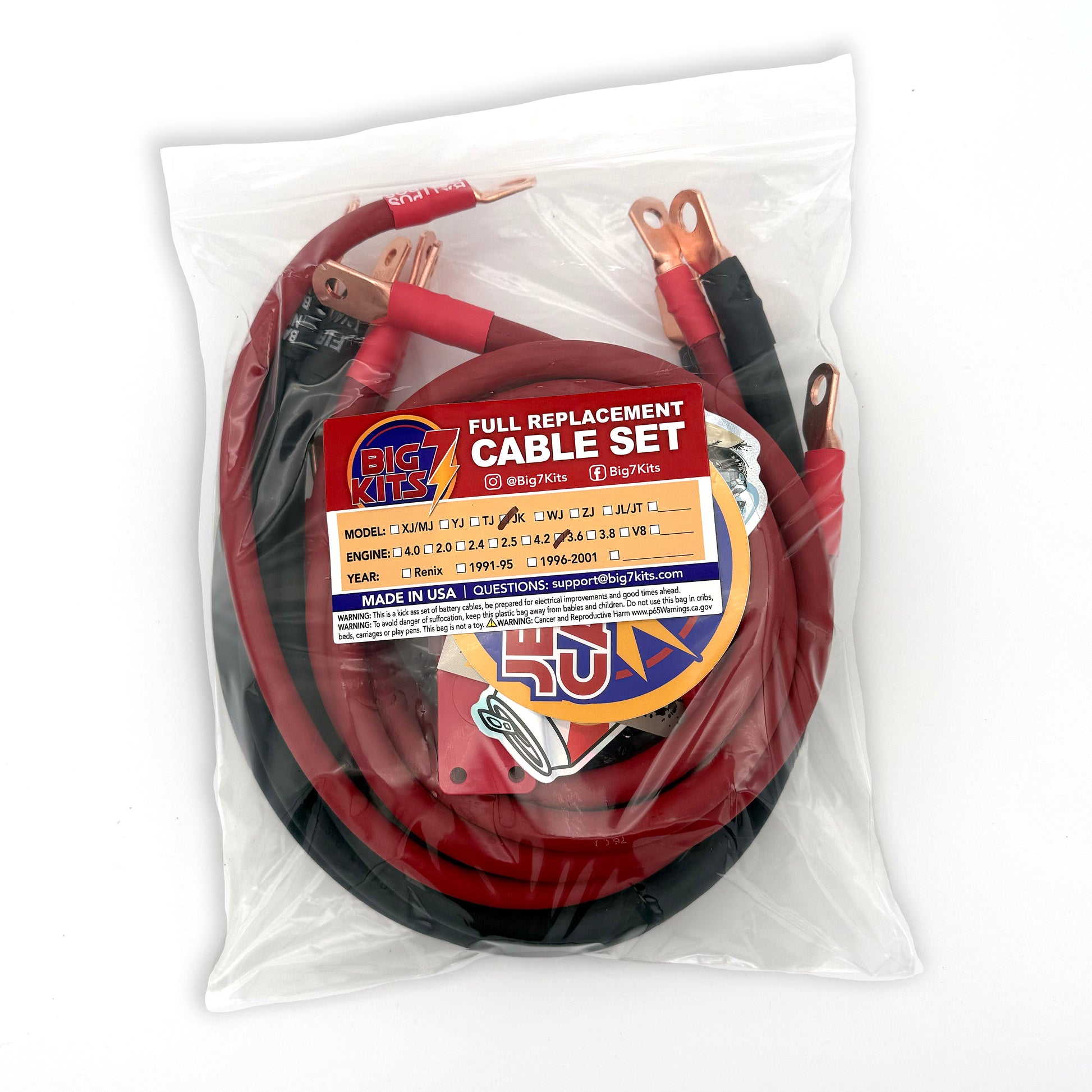 Jeep Wrangler JK 3.6L Big 7 Battery Cable Upgrade Kit to increase power and performance