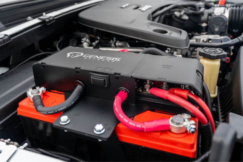Genesis Offroad Jeep Wrangler JL Dual Battery Kit (Gen 3), perfect for powering winches, lights, and other accessories during tough off-road expeditions.