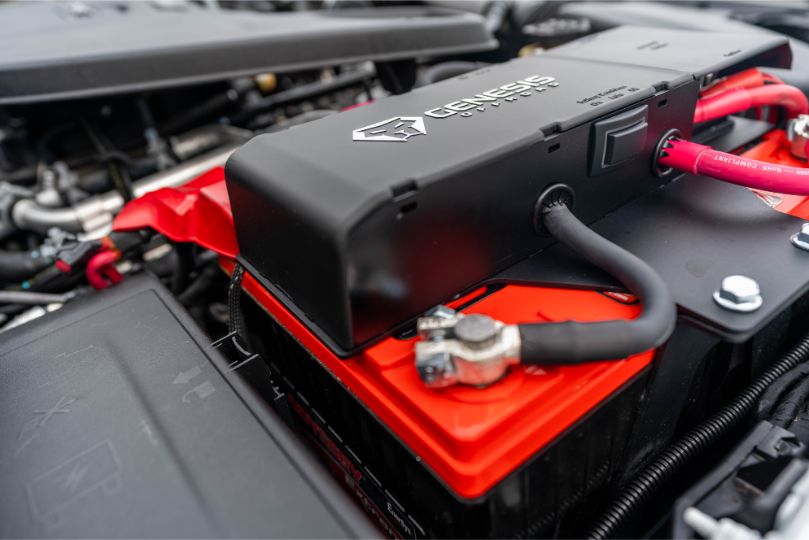 Genesis Offroad Jeep Wrangler JL Dual Battery Kit (Gen 3), designed to maximize your Jeep JL’s electrical system for extended off-road capability and power.