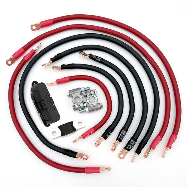 Jeep Cherokee Full Size SJ Big 7 battery cable kit for 1974–1983 models, heavy‑duty upgraded battery cables designed to reduce voltage drop and improve electrical performance