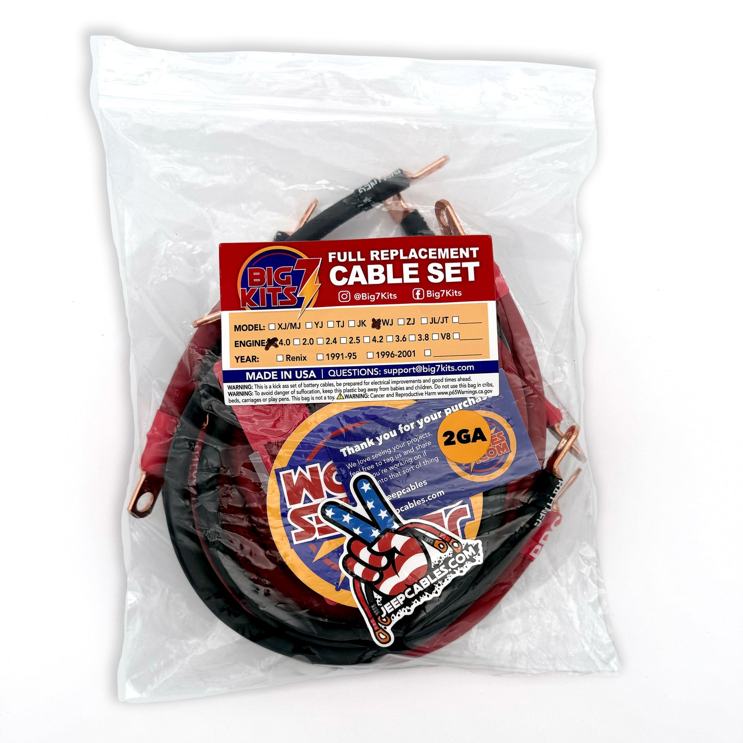 Jeep Grand Cherokee WJ Big 7 Battery Cable Upgrade Kit to increase power and performance