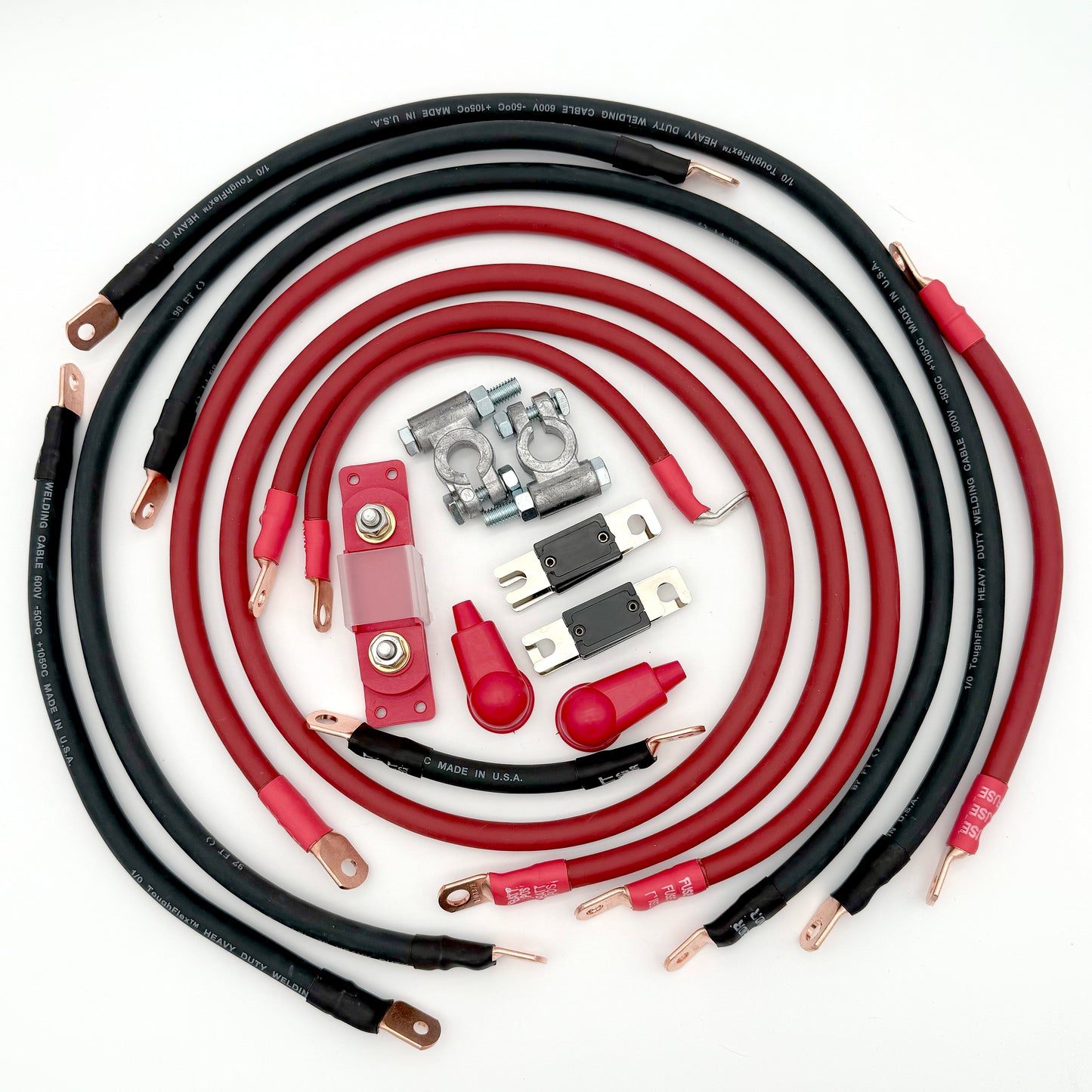 Jeep Wrangler JL Big 7 battery cable kit (2018-2024), designed for enhanced electrical flow and power efficiency in off-road conditions.