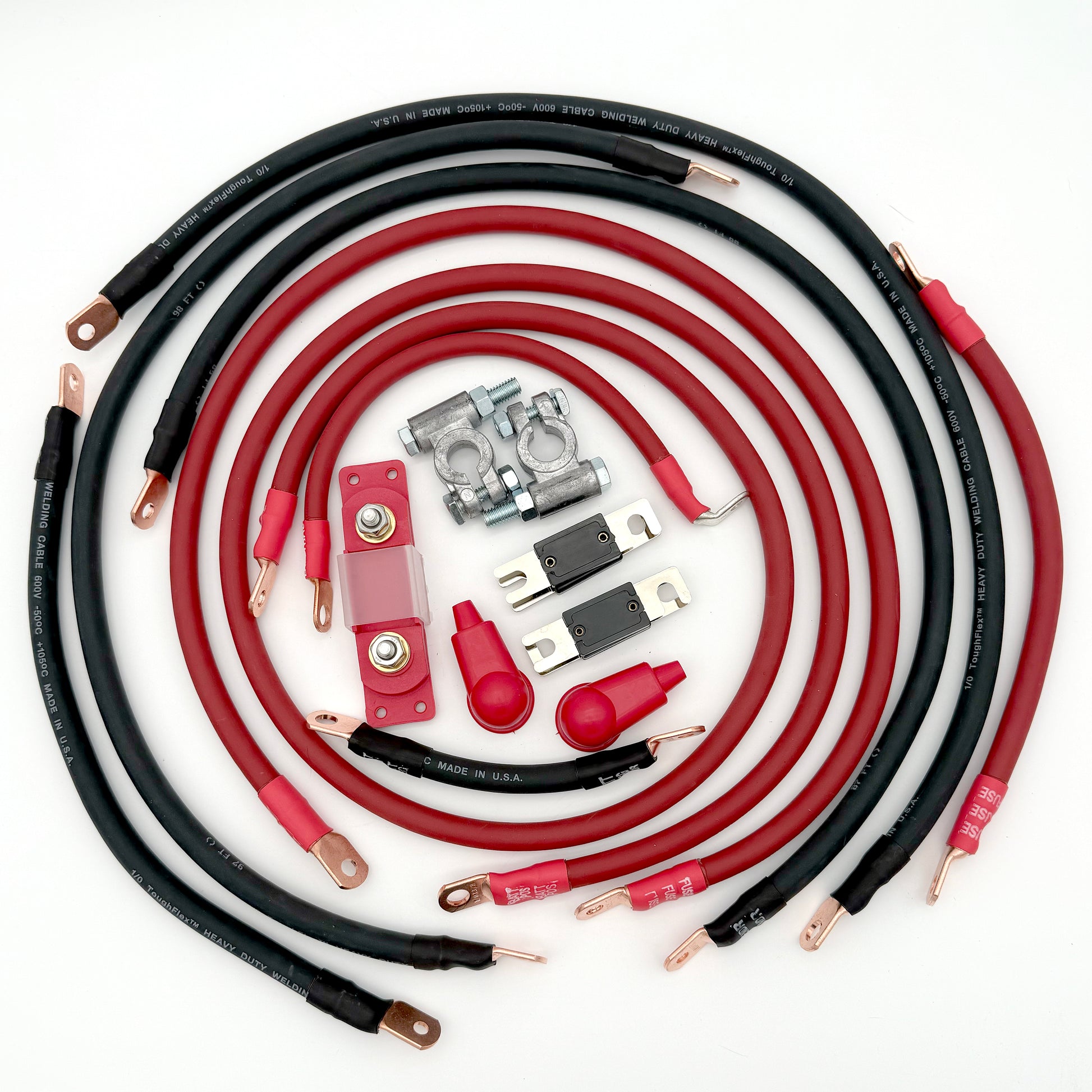 Jeep Wrangler JL Big 7 battery cable kit (2018-2024), designed for enhanced electrical flow and power efficiency in off-road conditions.