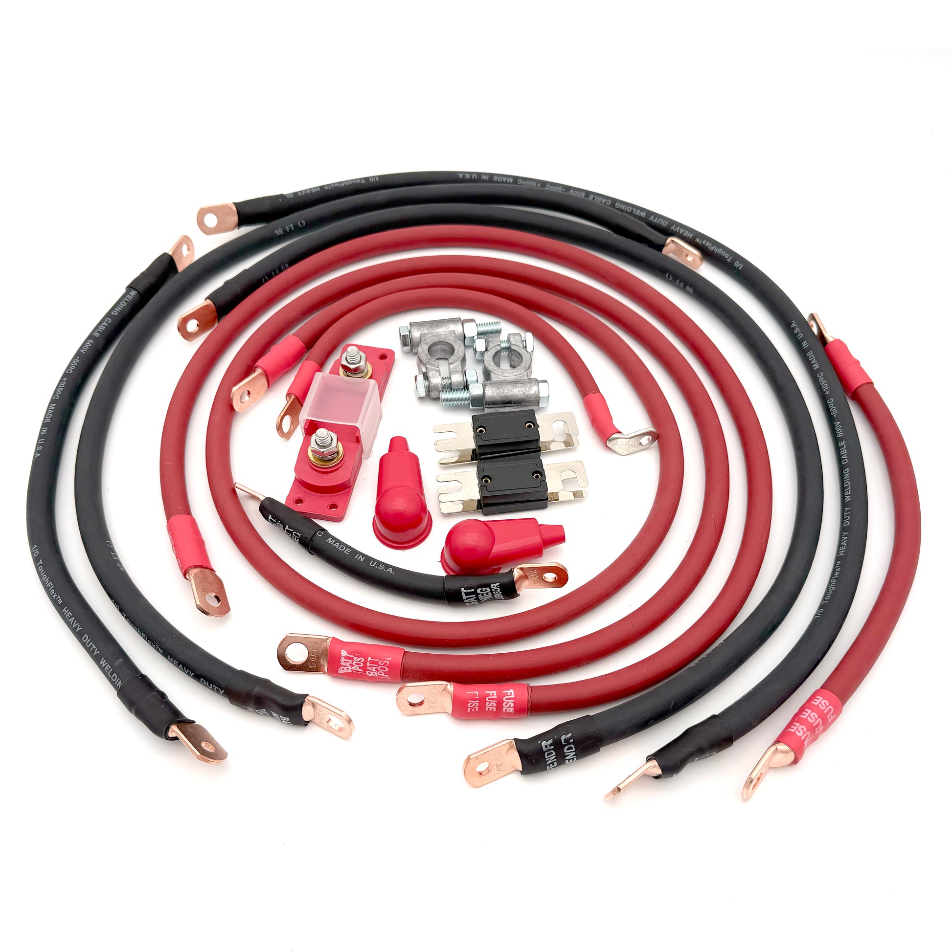 Jeep Wrangler JL Big 7 battery cable kit (2018-2024), designed for enhanced electrical flow and power efficiency in off-road conditions.
