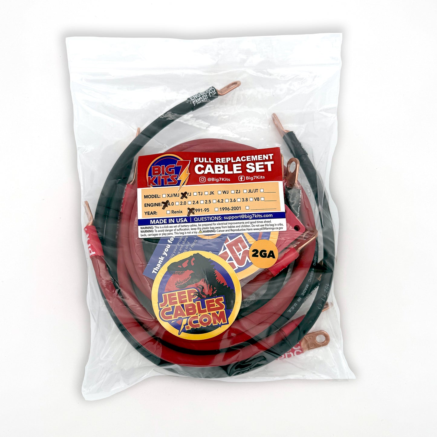Jeep Wrangler YJ 4.0L Big 7 Battery Cable Upgrade Kit to increase power and performance